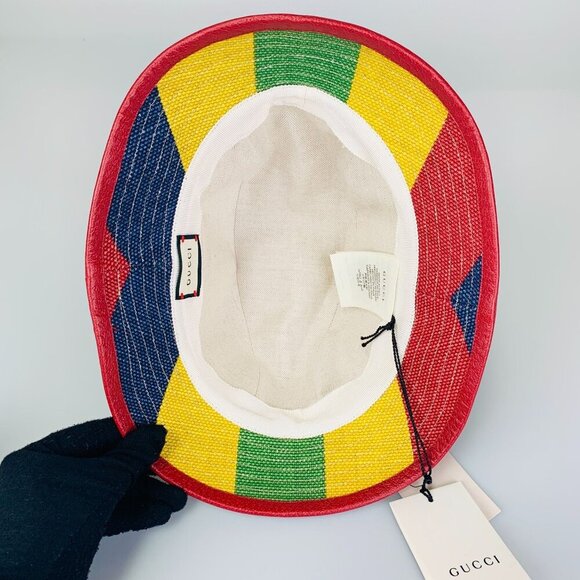 NWT Gucci stripe fedora hat in yellow size L(59cm) - Picture 6 of 13